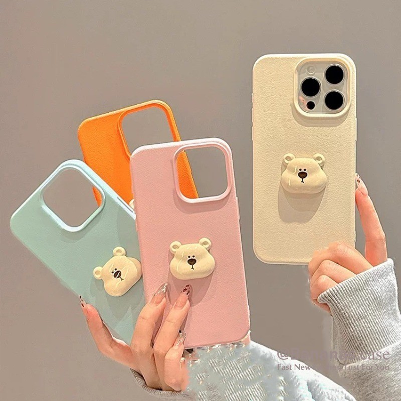 Iphone 15 14 13 12 11 Pro Max X Xr Xs Max เคสโทรศัพท์ 3D DIY การ์ตูนตุ๊กตาหมีหนังนุ่ม