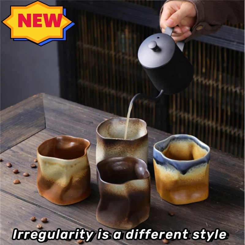 Irregular Ceramic Mug Hand Painted Mugs 9.8oz Coffee Cups No Handle Pottery Tumbler Cups Festival Gi