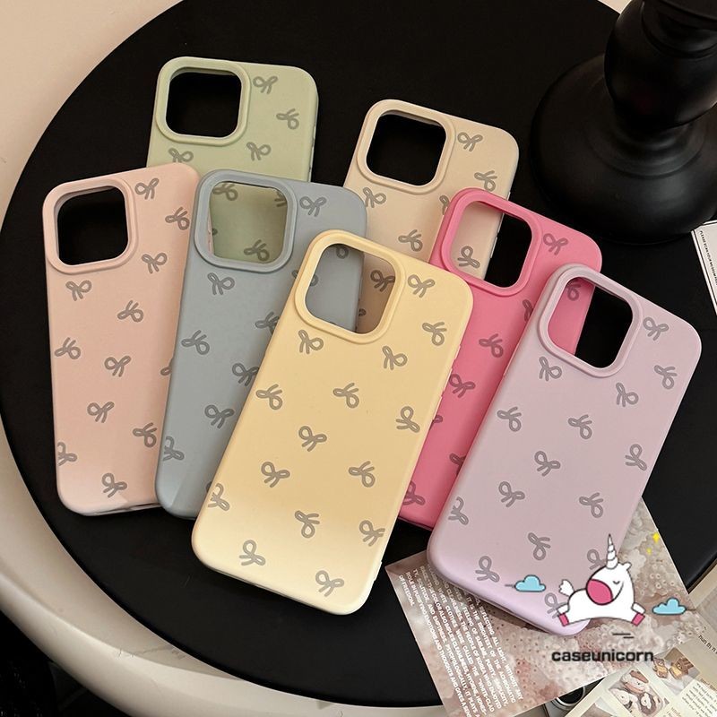 การ์ตูน Macron Bow Candy สีปลอกสําหรับ IPhone 12 13 11 16 15 14 Pro Max XR X XS Max 16 14 15 Plus แฟชั่นน่ารักโบว์หรูหราหนังผิวรู้สึกนุ่มกรณี