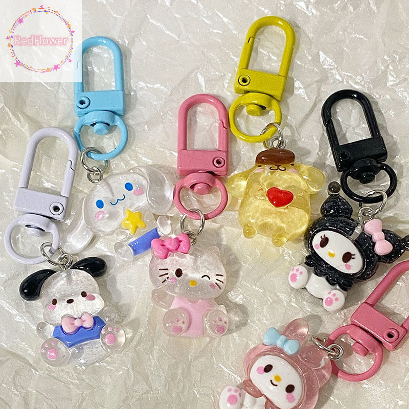 Redflower Sanrio อะนิเมะ Hello Kitty โปร่งใส Fine กระพริบพวงกุญแจการ์ตูนอบเชยสุนัข Kuromi Melody กระเป๋าจี้น่ารักอุปกรณ์เสริม ซานริโอ คุโรมิ มายเมโลดี้ เฮลโล คิตตี้ ซินนา