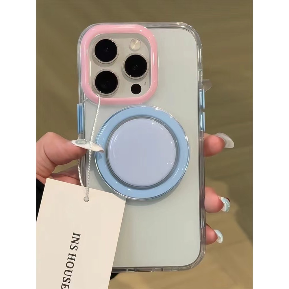 Dopamine ขาตั้งแม่เหล็กสีทึบกึ่งโปร่งใสเคสโทรศัพท์สําหรับ iPhone15 Pro Max 14 13 12 Pro Max ป้องกันกล้องป้องกันการกระแทกมีน้ําค้างแข็งฝาครอบป้องกันการตกกระแทก