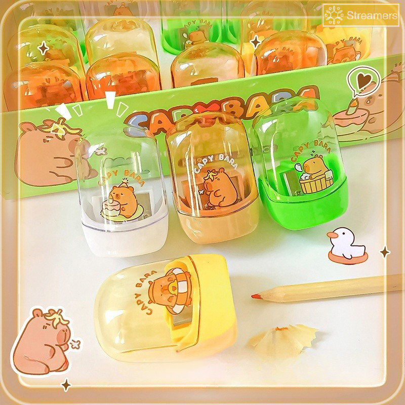 {Streamers} Aesthetic Kawaii เครื่องเขียนโรงเรียนอุปกรณ์สํานักงานน่ารักการ์ตูน Capybara เครื่องเหลาดินสอ Creative Double Hole ใหม่