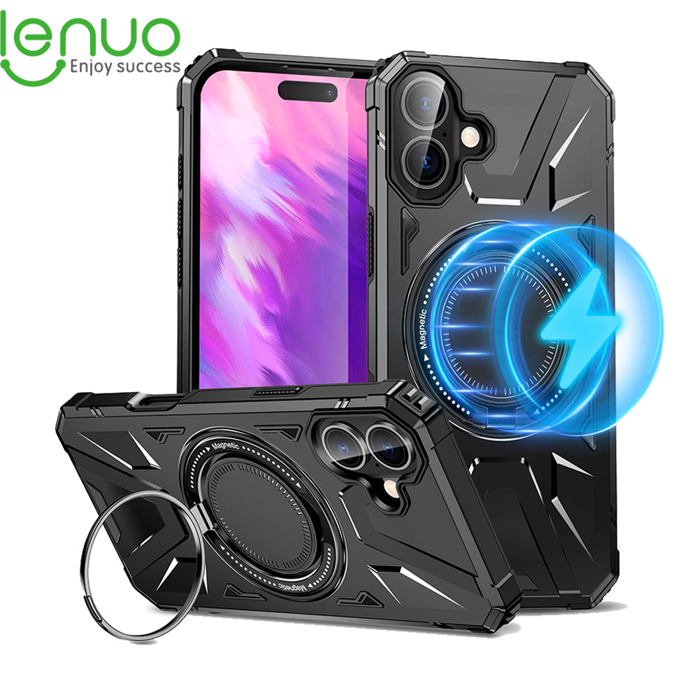 Lenuo ขาตั้งเคสโทรศัพท์สําหรับ Apple iPhone 16 15 14 Plus 13 Pro Max ip 16 Plus 5G ปลอกแข็งกันกระแทกฝาครอบป้องกันรองรับการชาร์จแม่เหล็กไร้สาย