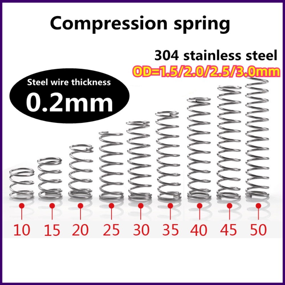 304 สปริงอัดสแตนเลส d0.2mm * OD1.5-3mm Strong Pressure Return Spring Compression Spring Anti-fatigue