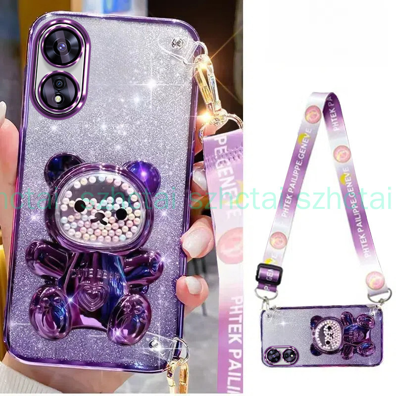 เคส OPPO A60 A38 A18 A58 A78 5G A98 5G A17 A17K A16K A16 A15S A15 สายรัดข้อมือยาวสไตล์พร้อมที่ยึดยึดหมีลูกปัดสีสันสดใสเคสโทรศัพท์ tpu แบบนุ่มหรูหรา เคสโทรศัพท์ OPPO A60 A38 A18 A58 A78 5G A98 5G A17 A17K A16K A16 A15S A15