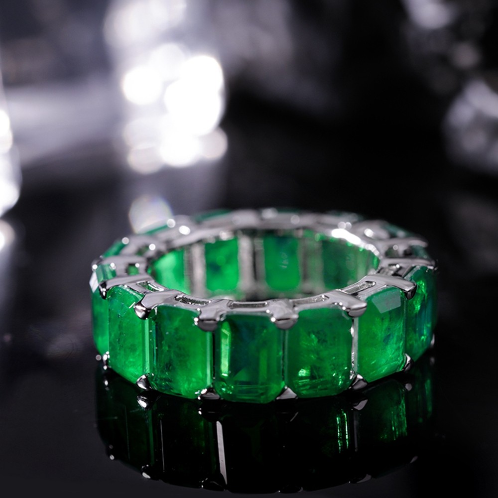 Israiny หรูหราจริง 925 เงินสเตอร์ลิง 5*7 มม.มรกตสร้าง Moissanite อัญมณีแถวแหวนค็อกเทลงานแต่งงานเครื่องประดับ Fine ขายส่ง