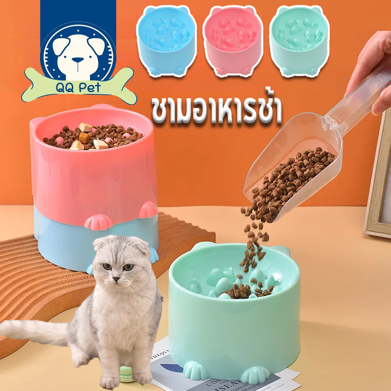 ชามใส่อาหาร ทรงสูง ป้องกันการสําลัก ชามใส่อาหารสัตว์เลี้ยง ลายการ์ตูน จุของได้เยอะ สําหรับสัตว์เลี้ยง สุนัข แมว
