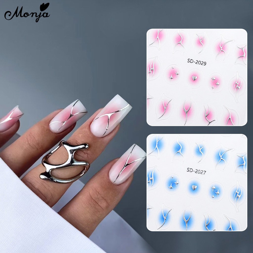 Monja บลัชออน รักรอยเปื้อน สีแดง ไล่ระดับสี ดอกไม้ธรรมชาติ กาวติดเล็บ สติกเกอร์ เกอร์ติดเล็บอิทธิพล