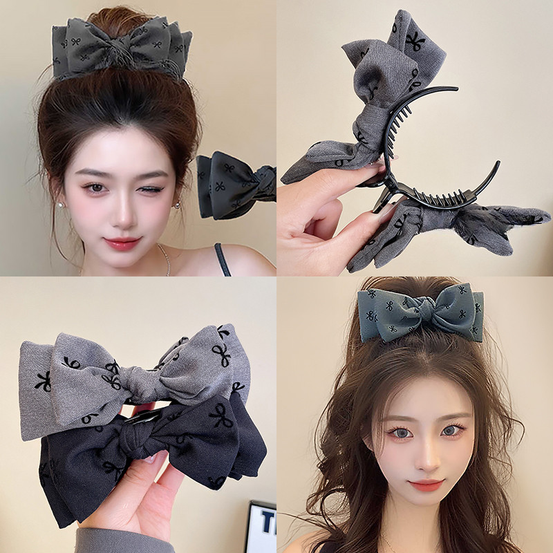 น่ารักสีดําสีเทา Bowknot Priness หางม้าสูง Grips กิ๊บติดผม Hairpin Headwear อุปกรณ์เสริม ราคา ถูกที่สุด ดีลบีเคเค แกลเลอรีภาพที่ 2