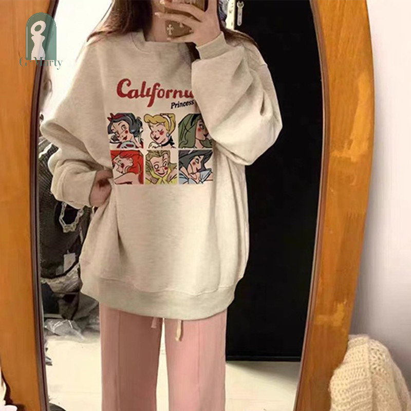 Gmarty ฤดูใบไม้ผลิและฤดูใบไม้ร่วงเสื้อกันหนาวมีฮู้ดผู้หญิงรอบคอหลวมการ์ตูน Hoodie KL