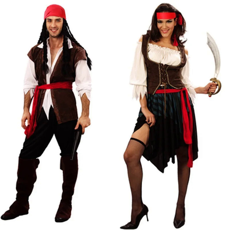 Pirate Costumes for Women Men Adult Halloween Male Captain Jack Sparrow Costume Pirates of the Carib