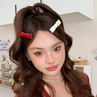 สีแดงหวานสีขาวจุดกุทัณฑ์กิ๊บด้านคลิปเรียบกิ๊บติดผม