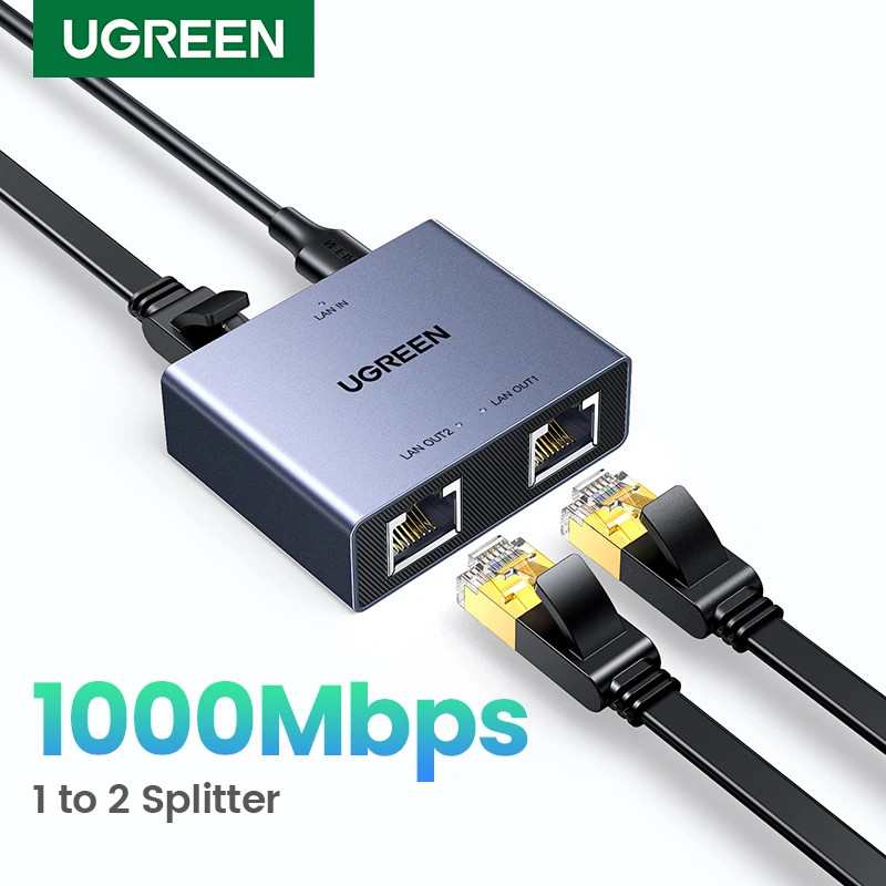 Ugreen Ethernet Splitter 1000Mbps RJ45 Splitter Switch Coupler 1 ถึง 2 Ethernet Adapter Lan Connecto