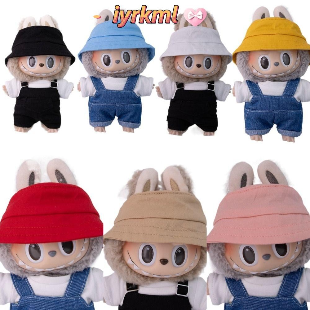 Iyrkml793 หมวกชาวประมง,ตุ๊กตาทําด้วยมือ 17 ซม.Labu หมวก,หลายรูปแบบ 17 ซม.Labubu Miniature เปลี่ยนชุดลําลอง Bubble Mart กล่อง