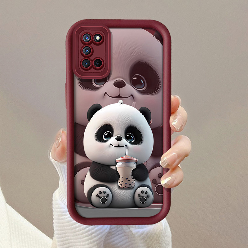Likable ดื่มนม Panda สําหรับ OPPO A52 A53 A54 A54S A55 A57 A57S A58 A72 A78 A92 F5/F5 เยาวชน A73/A75 น่ารักแพนด้าการ์ตูนซิลิโคนอ่อนนุ่มสวมใส่เคสโทรศัพท์