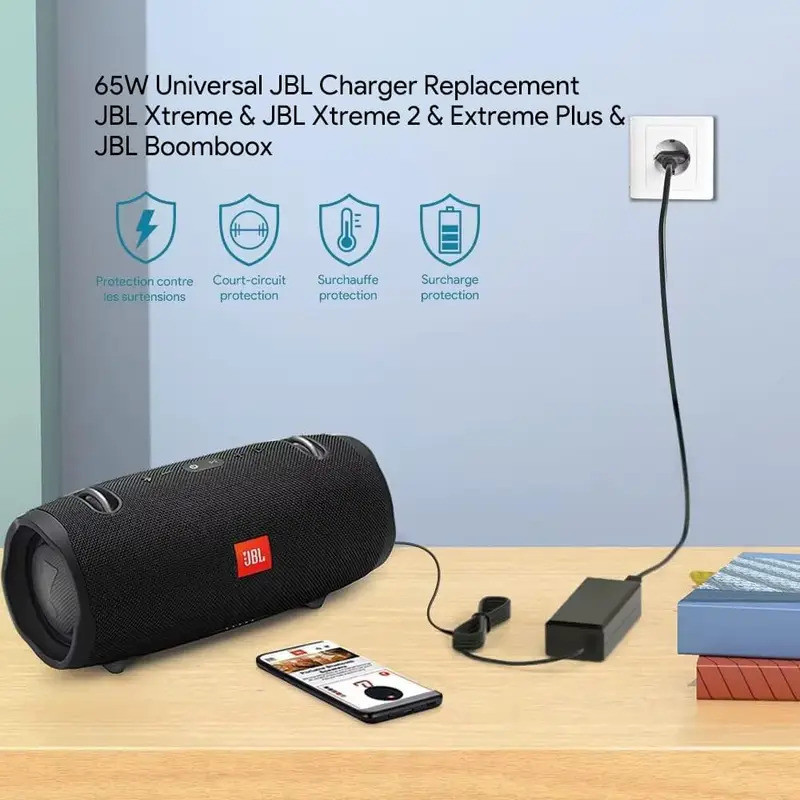 19v 3.42A อะแดปเตอร์สําหรับ JBL Xtreme Extreme 1/2 สําหรับ JBL Boombox ลําโพงไร้สายแบบพกพา (สีดําสีฟ้าสีแดง) สายไฟ MS302/202