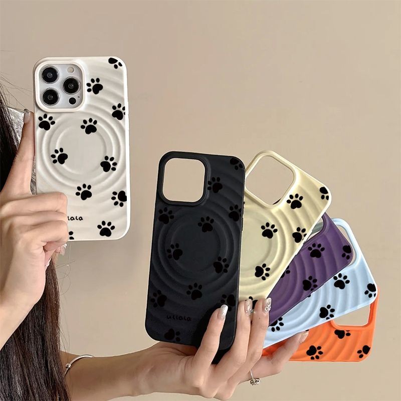 สําหรับ IPhone 16 X/xs XR 12/11/13pro XSMAX รูขนาดใหญ่ลูกฟูกภาพวาดแม่เหล็ก IPhone 14/15ProMAX Plus Creative Simple เต็มหน้าจอสุนัข Paw พิมพ์ Anti-drop Soft IPhone กรณี