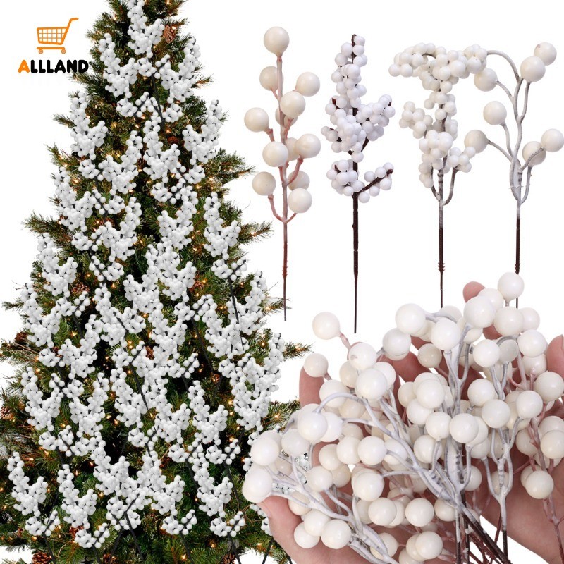พืชปลอมประดิษฐ์ White Berry Picks Stems - ตกแต่งพวงหรีดต้นคริสต์มาส - DIY Home Christmas Party อุปกรณ์ตกแต่ง