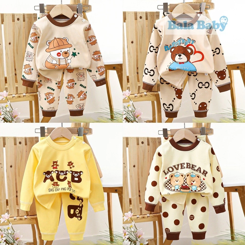 ชุดนอนแขนยาว ขายาว เสื้อผ้าเด็ก ชุดนอนกันหนาว ผ้าcotton Size73-110 cm CXT25