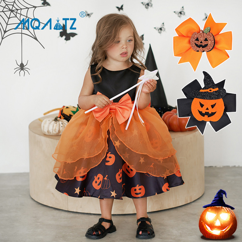 Mqatz ฟักทองฮาโลวีนชุดเสื้อผ้าเด็กทารก Baptism คอสเพลย์เครื่องแต่งกายสีส้มชุดเจ้าหญิงสาวชุดปาร์ตี้ A