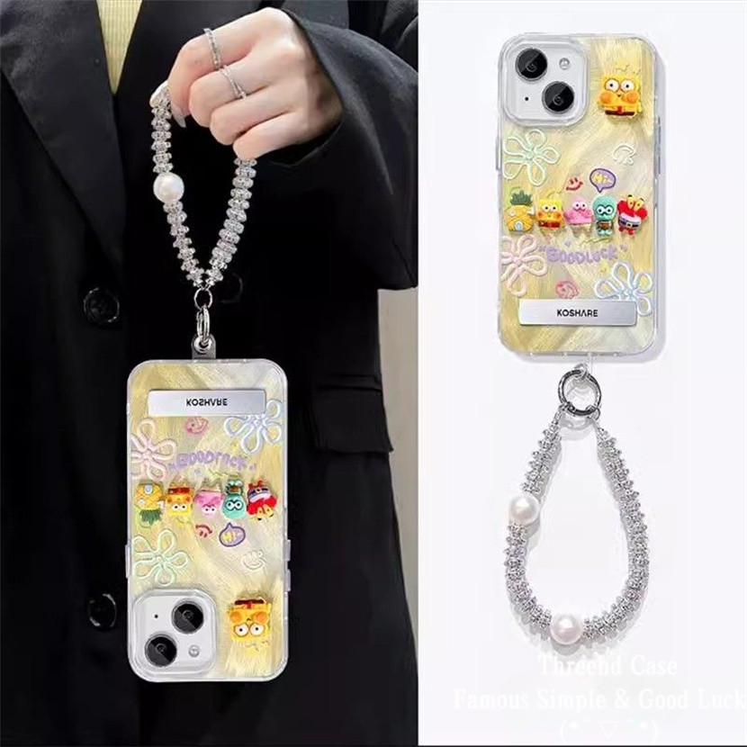 ปลอกเข้ากันได้สําหรับiphone 16 11 XR 15 12 14 13 Pro Max 7 8 SE2020 X Xs Max 6 6sPlusหรูหราFeatherกรณี3Dน่ารักตุ๊กตาย้อมSpongeBobพร้อมวงเล็บกันกระแทกTPUนุ่มปกหลัง