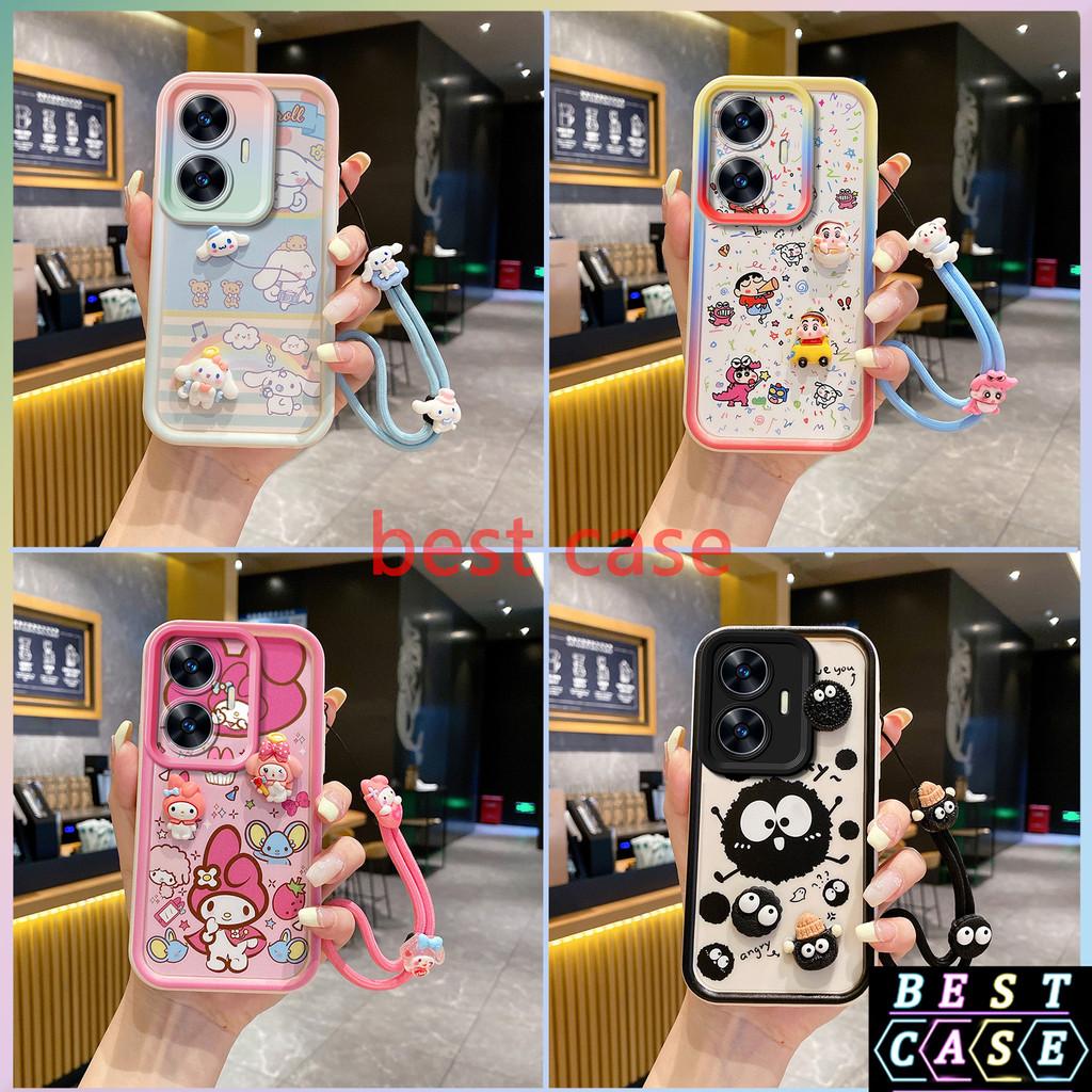เคส Realme C55 เคส Cinnamoroll และ ‌Hello Kitty ลายการ์ตูนสามมิติรูปตุ๊กตาเคสโทรศัพท์นุ่มน่ารัก XX-TYGZ