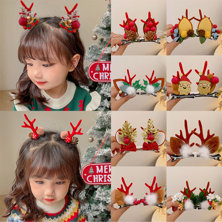 กิ๊บติดผมเด็กเขากวางสีแดงคริสต์มาสต้นคริสต์มาสน่ารักชายชราเครื่องประดับผมวันหยุด