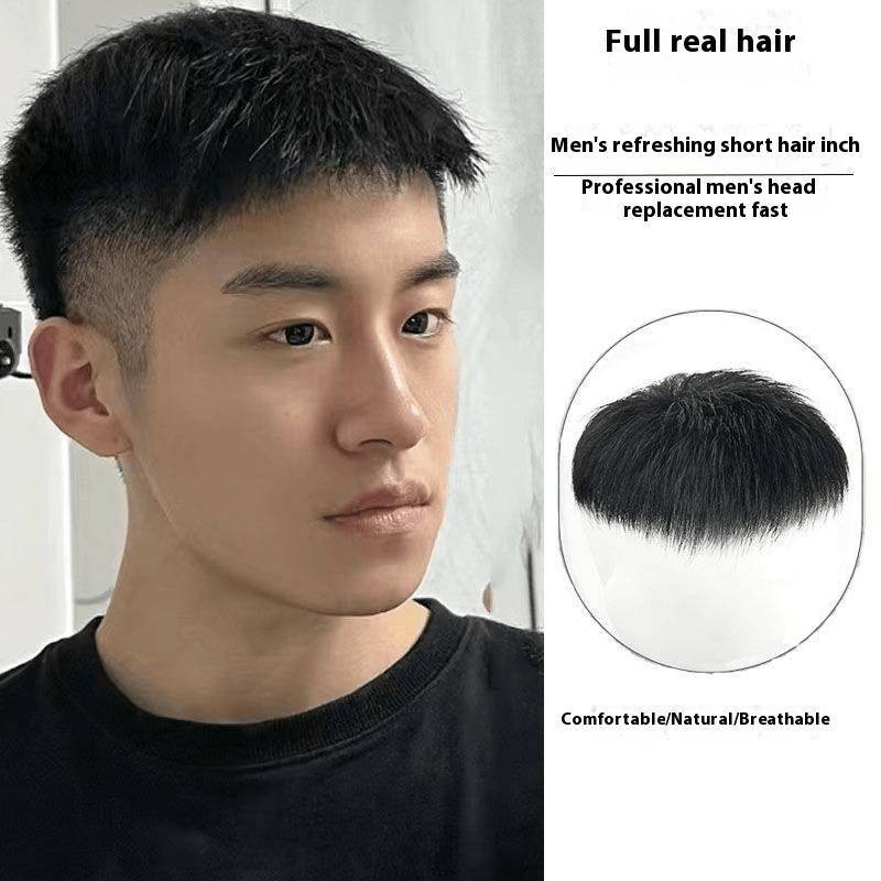 100% ผมมนุษย์ผู้ชาย Toupee แฟชั่นและหล่อสไตล์ผมชิ้น Breathable สุทธิผมเปลี่ยนสีธรรมชาติวิกผมสั้นสําหรับชายของขวัญสําหรับพ่อ