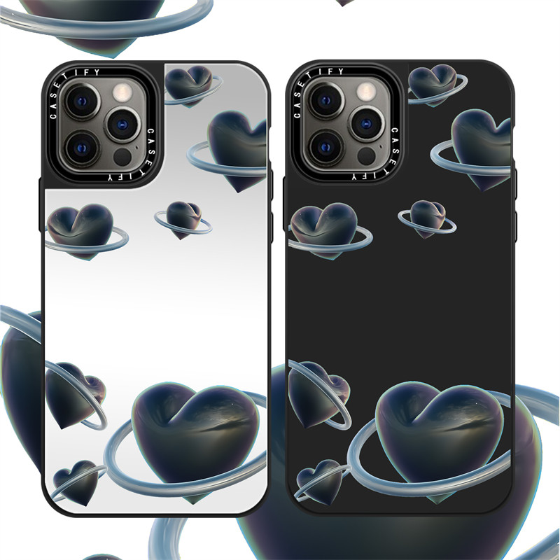 Casetify X Punk Love กรณี PC Sliver กระจกสีดํา Hard iPhone สําหรับ iPhone 16 15 14 13 12 11 Pro MAX IX XS MAX XR 6 6s 7 8 Plus กรณีกันกระแทกฝาครอบกันชน