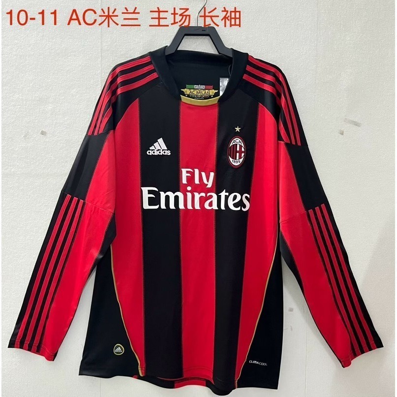 New Retro 10-11 AC Milan Home แขนยาว Retro Jersey S-XXL เสื้อผู้ใหญ่ Quick Drying กีฬาฟุตบอล Top