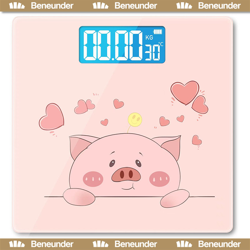 Cartoon weighing scale กระจกใส เครื่องชั่งน้ำหนักดิจิตอล แสดงผลหน้าจอ LCD มองเห็นได้ชัดเจนแม้ในที่มืด