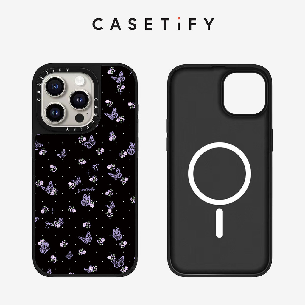 กระจกแม่เหล็กผีเสื้อสีดํา hard เคสโทรศัพท์สําหรับ IPhone 16 ProMax 16Pro 15ProMax 15 16 14 13 12 11 Pro Max กรณีห่อปลอกกันกระแทกด้านหลังอะคริลิค