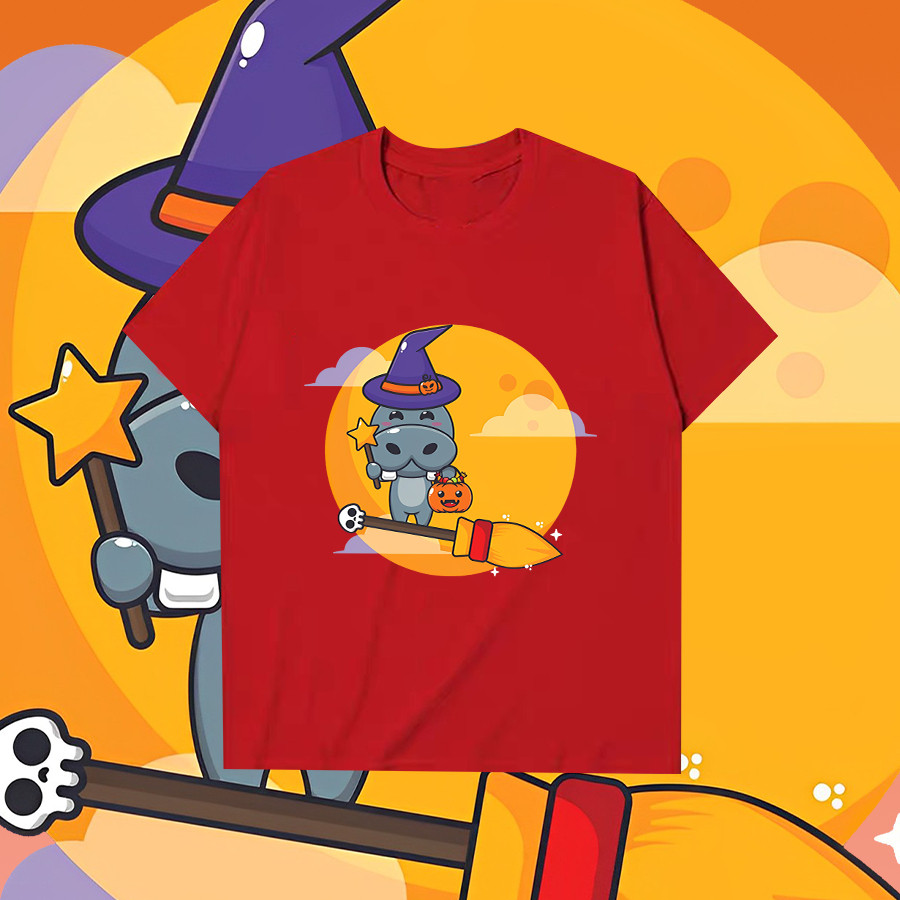 😺   ใหม่ เสื้อ MOO-DENG Moodeng hippo หมูเด้ง&Halloween T-shirt ชุดฮาโลวีน ผ้าฝ้ายแท้ 100% ราคาถูก แ