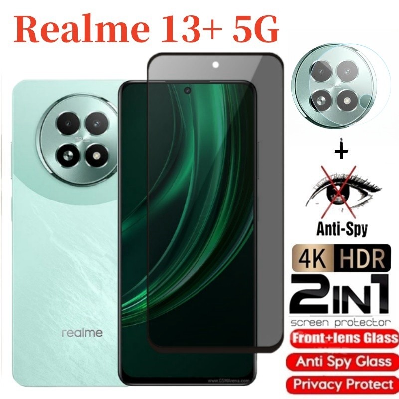 2in1 Realme 13 + 5G 2024 กระจกนิรภัยส่วนตัว Anti-Spy คลุมทั้งหมดปกป้องหน้าจอ Anti Peek ฟิล์มความเป็นส่วนตัวสําหรับ Realme13 + Realme 13 + 13X Realmi 13 5G 4G Anti Scratch 9H ความแข็ง