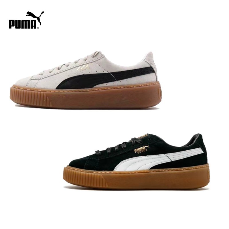 PUMA Basket แพลตฟอร์มหนังกลับหนังวัวสองชั้นแพลตฟอร์มรองเท้าผ้าใบต่ำด้านบน