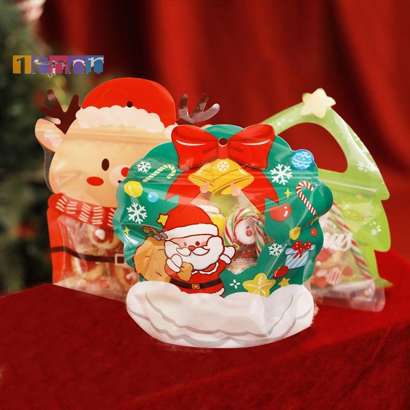 [Lemon] 6 ชิ้นกระเป๋าของขวัญคริสต์มาสสําหรับ Candy ช็อกโกแลตคุกกี้ Nougat บิสกิตบรรจุของขวัญ Tree Elk ถุงซิปใหม่