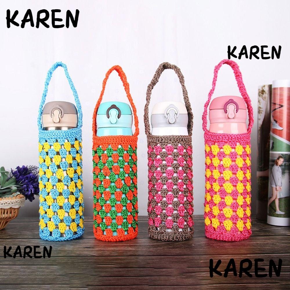 Karen กระเป๋าใส่โทรศัพท์แขนคัพแบบพกพาพร้อมสายรัดกระเป๋าใส่แก้วถัก