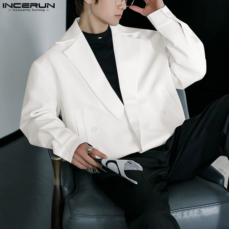 ไม่แน่นอน ผู้ชายเกาหลีลําลองสีทึบปกแจ็คเก็ตแขนยาว