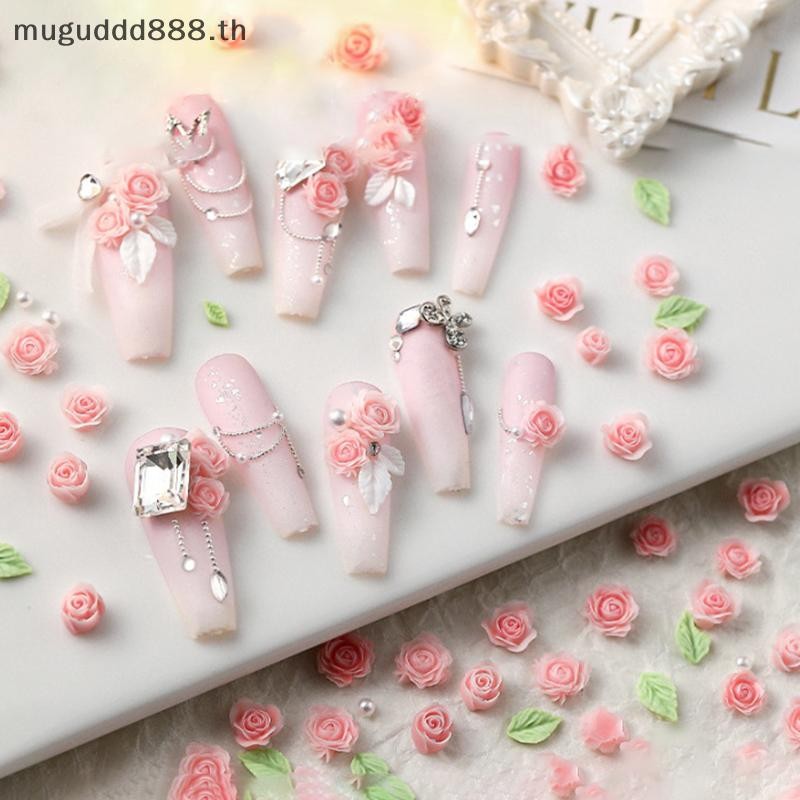 ʚɞmc 50pcs 3D ขนาด 6/7/8 มม.ดอกไม้เรซิ่น Rose เล็บ Ch อุปกรณ์เสริมสีชมพู Rose สีแดงเล็บ Decoratons อุปกรณ์ DIY (dd)