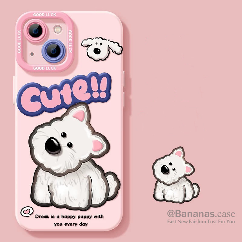 Iphone 16 15 14 13 12 11 Pro Max X Xr Xs Max 7 8 Plus SE2020 เคสโทรศัพท์น่ารัก Happy Puppy Soft ฝาครอบสีดํา