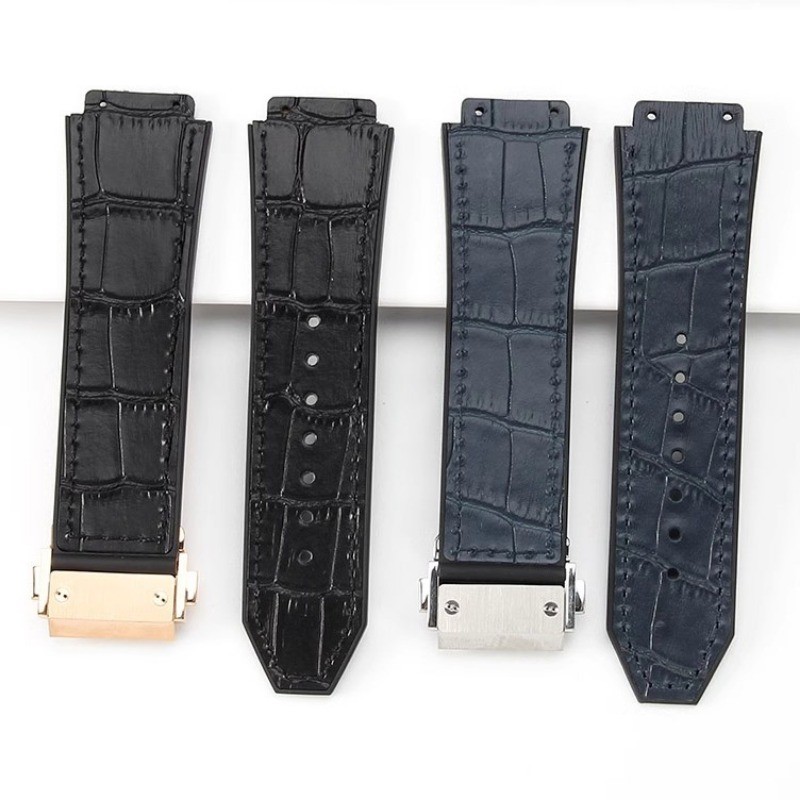 19x25 มม.สายนาฬิกาหนังแท้สําหรับ HUBLOT Big Bang เปลี่ยนสร้อยข้อมือกันน้ําซิลิโคนนุ่มสาย 22 มม.พับหัวเข็มขัดผู้ชายผู้หญิงนาฬิกาอุปกรณ์เสริม