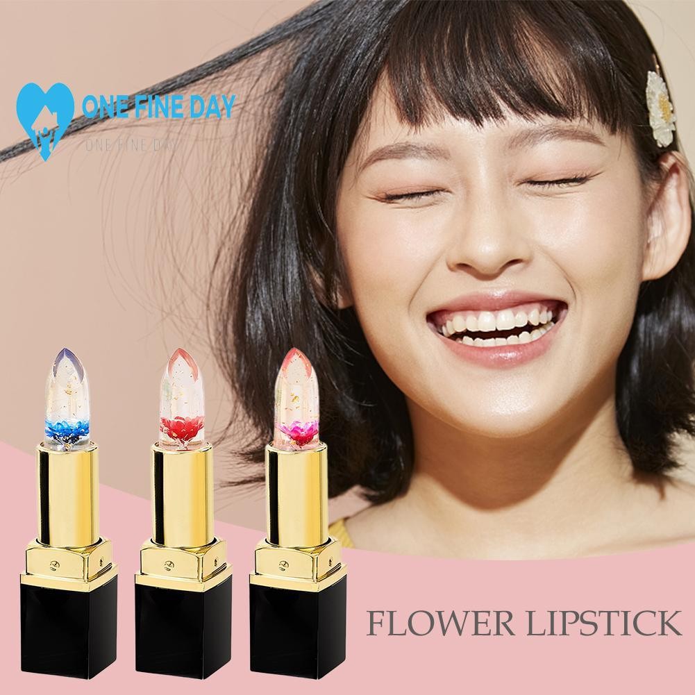 ลิปสติกดอกไม้เปลี่ยนสีอุณหภูมิ Jelly ลิปสติก Sensing Moisturizing Hydrating D8e5
