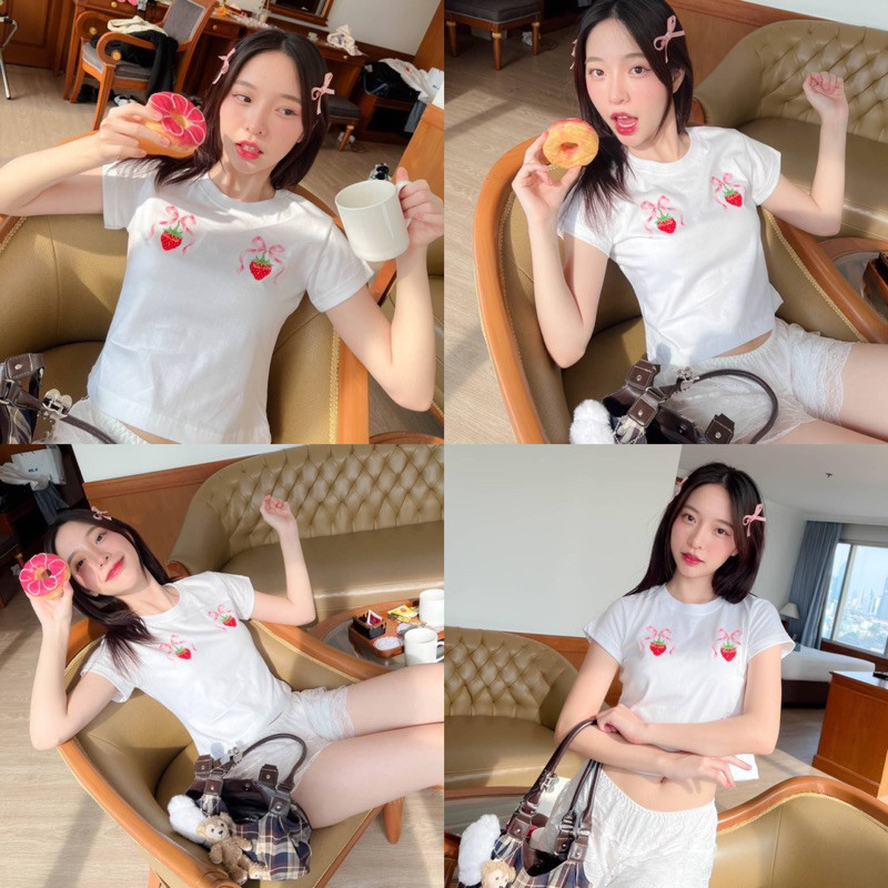 (จัดส่งตลอด 24 ชั่วโมง）Angle Official เสื้อครอปทรง Baby tee ลาย Pricess Lady น่ารักมาก