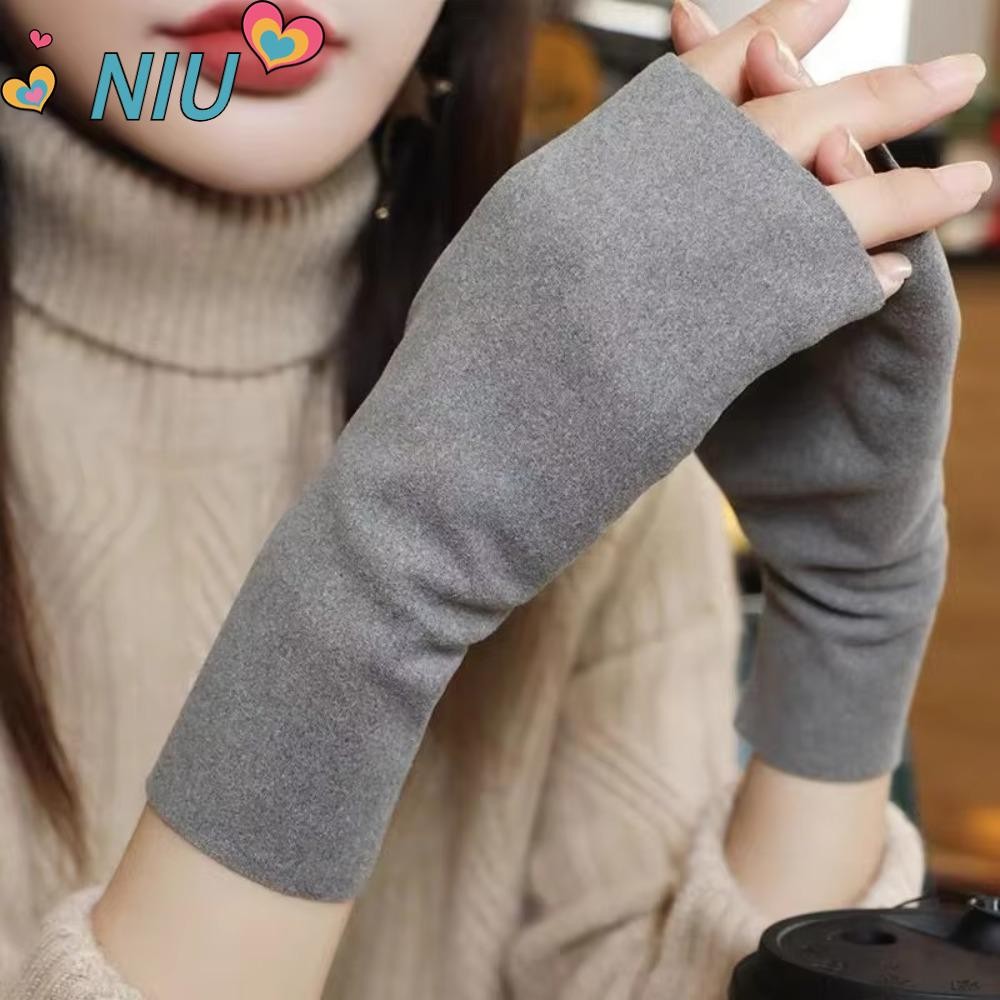 Niuyoujs ถุงมือไร้นิ้ว,กํามะหยี่นุ่มข้อมือปาล์มป้องกันถุงมือครึ่งนิ้ว,หน้าจอสัมผัสสบายสีทึบถุงมือขี่จักรยานฤดูหนาว