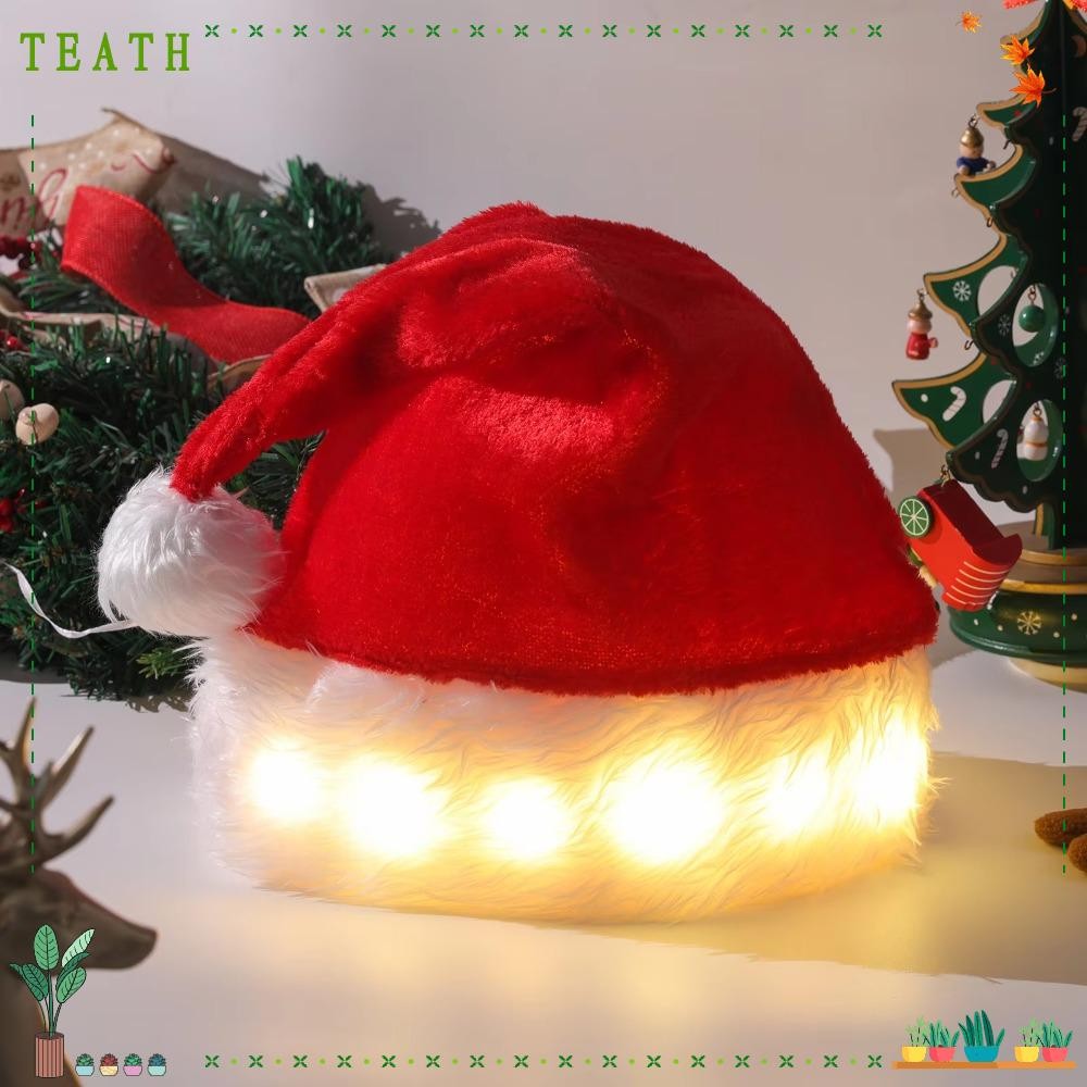 Teath หมวกซานต้า, ไฟ LED ส่องสว่าง Xmas Cap, 2024 ตุ๊กตายาว Headdress อุปกรณ์คริสต์มาสของขวัญ