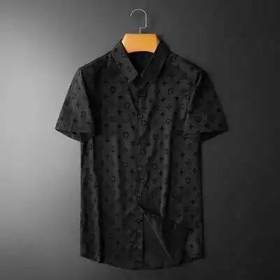 เสื้อแขนสั้นสำหรับผู้ชาย สไตล์หรูหราสีดำ มงกุฎและลายดอกไม้ เหมาะสำหรับงานธุรกิจและสังคมในฤดูร้อน - รูปที่ 5