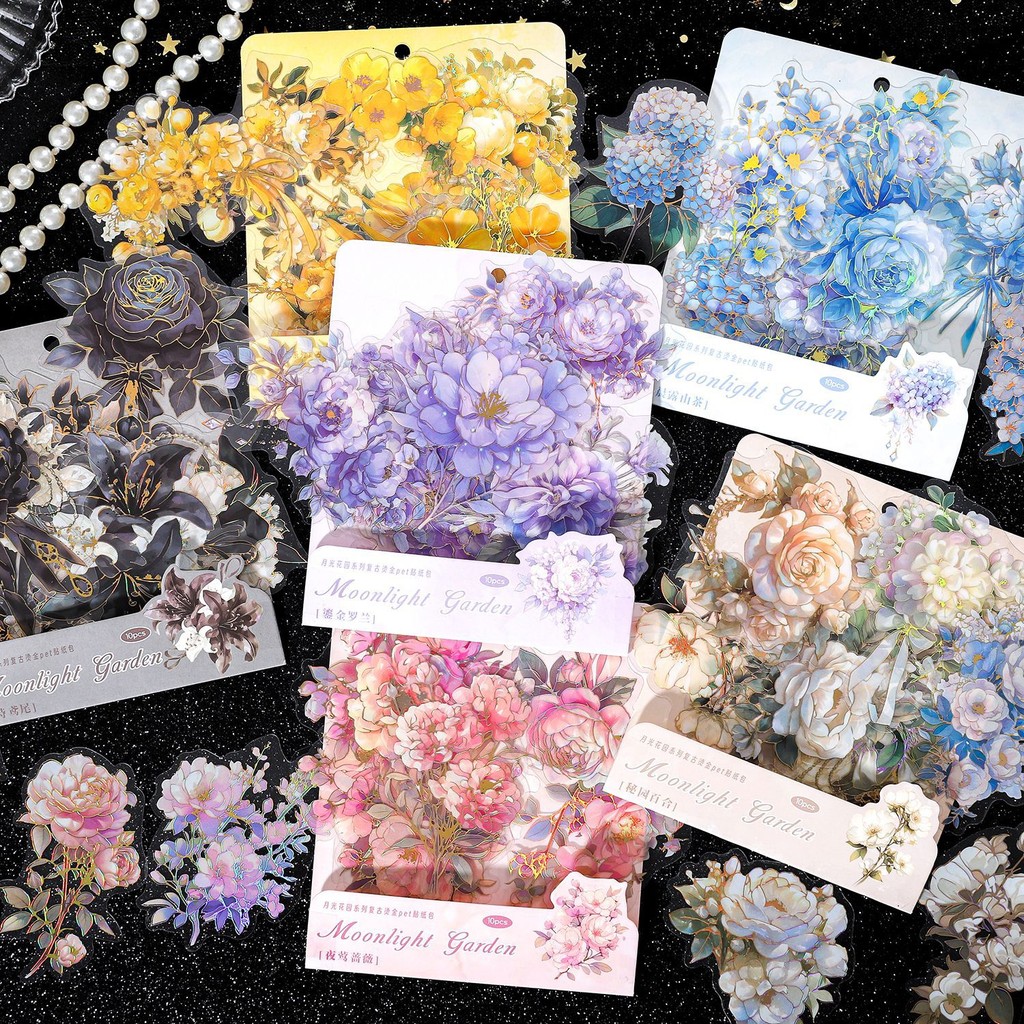 Journamm 10 ชิ้นสติกเกอร์ดอกไม้ PET Gold ฟอยล์สติกเกอร์ Scrapbooking อุปกรณ์ Junk Journal สมุดวัสดุส