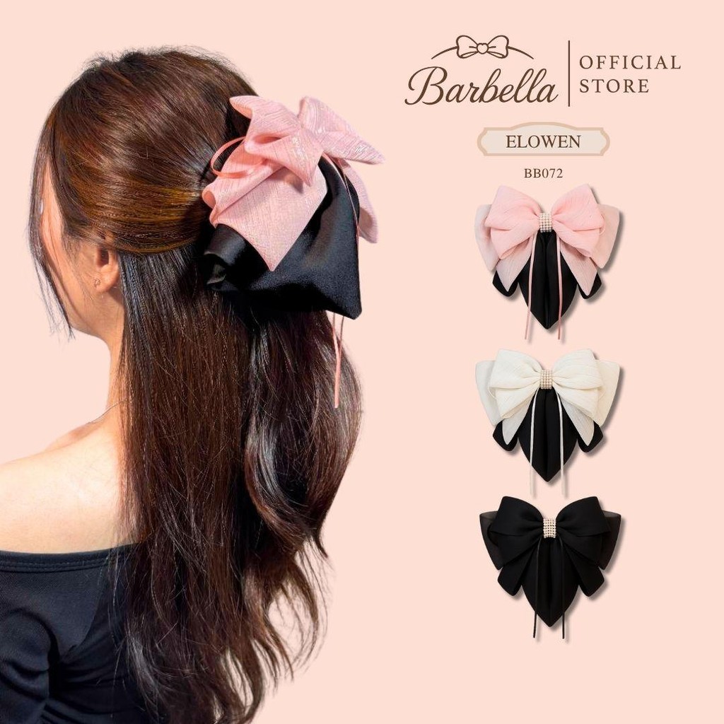 Barbella กิ๊บติดผมโบว์ใหญ่ผ้าชีฟอง ประดับมุกหรู รุ่น Elowen (BB072)