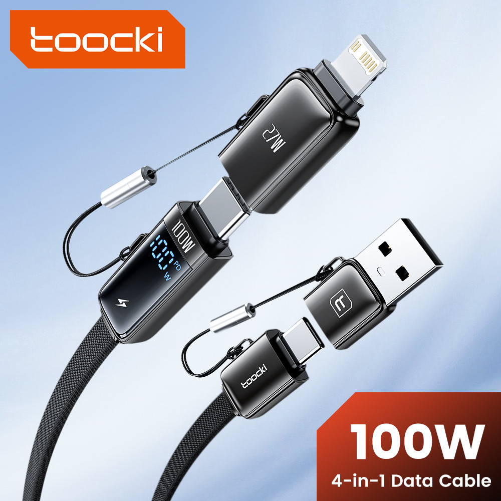 Toocki 4-in-1 จอแสดงผลดิจิตอลวันที่สาย Fast Charging 100W PD USB/Type C ถึง Type C/L Charger สายไฟ CC CL AC อเนกประสงค์ที่ถอดออกได้สายชาร์จสําหรับ PC แท็บเล็ตโทรศัพท์