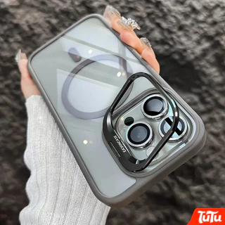 TuTu กันกระแทกโปร่งใสแม่เหล็กขาตั้งโทรศัพท์เลนส์ป้องกันหรูหราสําหรับ iPhone 17Air 17 16 14 13 12 11 15 Pro Max 16 Plus เคสโทรศัพท์